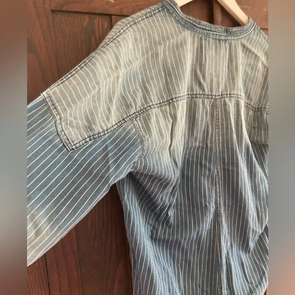 Free People Sandrine Rose Striped Blue Denim Jumpsuit - Picture 8 of 9